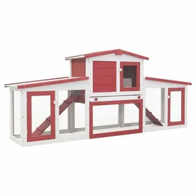 Comparer les prix de （SOLDES SEPT)Clapier lapin Enclos - Utilisations multiples - Clapier large dextérieur Rouge et blanc 201x45x85 cm Bois &2143578