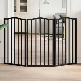 Meilleurs prix pour Barrière pour chien pliable - vidaXL - 3 panneaux - Noir - Bois de peuplier - 50x90x2 cm - Longueur totale 150 cm