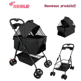 Meilleurs prix pour Poussette multifonctionnelle pour animaux de compagnie - Pliable - Spacieuse - Coussin souple - Design respirant - Noir -