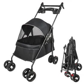 Comparer les prix de Animaux Voyage Poussette - avec Sac de Rangement et Housse de Pluie Poussette Buggy pour Chien Pet Stroller avec Porte-gobelet
