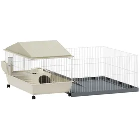 Comparer les prix de Cage cochon dinde cage pour petits animaux avec parc amovible tapis imperméable mangeoire à foin 108 x 71 x 57 cm beige