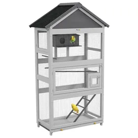 Meilleurs prix pour Cage à oiseaux en bois cage perroquet aire de jeux toit asphalte imperméable 92 x 52 x 171 cm gris