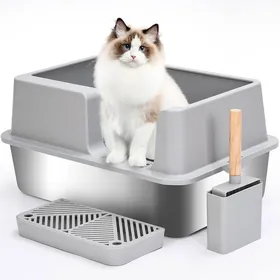 Meilleurs prix pour Litiere Pour Chat Bac, 61X 41X 31Cm Bac À Litière Xxl En Acier Inoxydable, Entrée Latérale (Pour Éviter Que La Litière Ne S'Envole