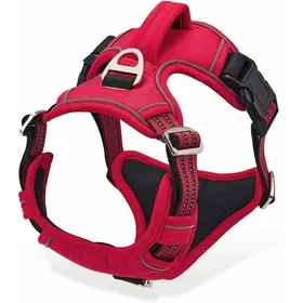 Meilleurs prix pour Harnais chien moyen/grand rouge M anti-traction réfléchissant poignée respirant Label