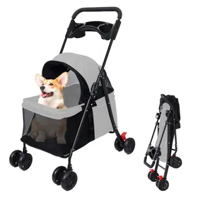 Comparer les prix de Poussette Animaux Pliable - FIANAO - Maille Anti-Chaleur Suspension 360° Grand Espace + Porte-Gobelet - Gris