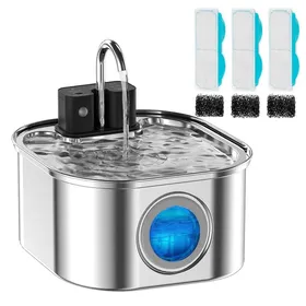 Meilleurs prix pour Fontaine à eau sans fil pour chat - Phoesky - 4000 mAh - Acier inoxydable - Capteur de batterie - 32 L