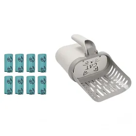 Meilleurs prix pour Pelle à Litière pour Chat 8 rouleaux de sacs poubelle inclus avec Sacs à Litière pour Chat Portable de Gande Pelle Litière Gris