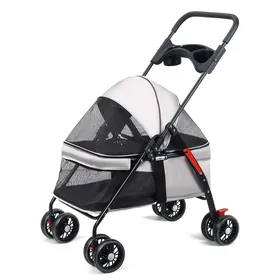 Meilleurs prix pour Poussette pliable pour Chien et Chat avec porte-gobelet, Pneus Rotatifs à 360° - Fenêtres en Maille - Doublure Amovible - Gris
