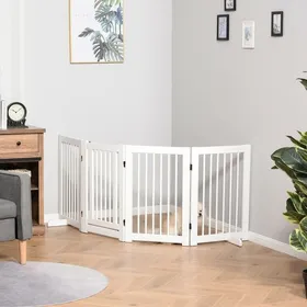 Comparer les prix de Barrière Sécurité Chien 4 pièces 220x91 cm pliable porte autoportante pieds support escalier bois couloir cuisine blanche