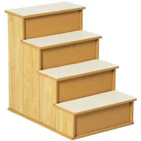 Meilleurs prix pour Escalier 4 Marches Pour Chien/Chat - Revêtement Peluche Et Support Jusquà 30kg - 40x59x54.2cm Naturel - Accès Lit/Canapé