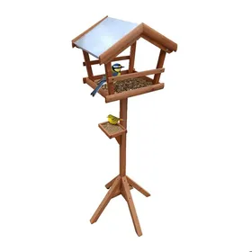 Comparer les prix de Relaxdays Mangeoire pour oiseaux sur support toit en métal résistant jardin et terrasse nichoir en bois orange