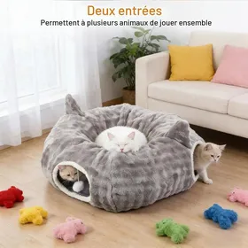 Comparer les prix de 2 en 1 Tunel Chat Jeu et Panier Chat avec Jouets Suspendus 2 Entrées Coussin Circulaire Lavable pour Chatons Chiots Lapins