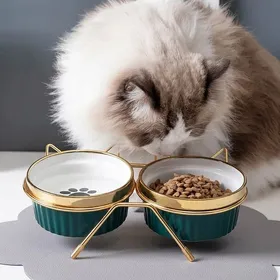 Meilleurs prix pour Gamelle double en céramique pour chat/chien sur support alimentaire 2 x 300 ml