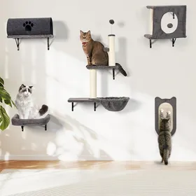 Comparer les prix de Mur D'Escalade Pour Chats - 5 Pièces - En Peluche Confortable - Avec Arbre À Chat - Boule Suspendue - Planche À Gratter En Sis