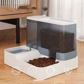 Meilleurs prix pour Double Gamelle Chat Distributeur Croquettes Chat Automatique et Distributeur Eau Chat 2 en 1 Bleu UNE-keeper