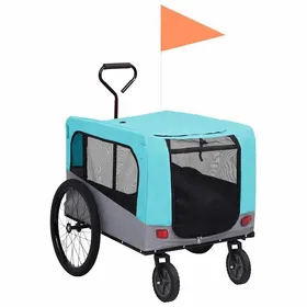 Comparer les prix de Automne/hiverRemorque de vélo pour chiens et poussette 2-en-1 bleu et gris - HAuteur:107cm - Grande Taille &FR_815434