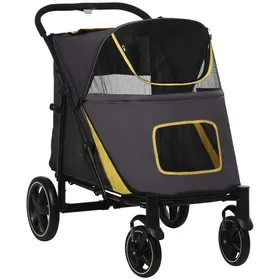 Comparer les prix de Chariot pliable Pawhut pour chien avec coussin et sangle de sécurité chariot pour chat avec fenêtre en filet et poches su