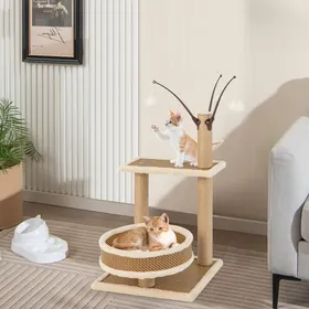 Meilleurs prix pour GOPLUS Arbre à Chat, Tour à Chat d'Intérieur avec Tapis en Rotin, Balle Suspendue, Griffoirs en Sisal, Meuble d'Escalade en Peluche