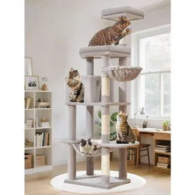 Meilleurs prix pour Arbre à chat - PAPECO - Maine Coon - 168 cm - Condo spacieux & 4 griffoirs - Hamac & panier (gris clair)