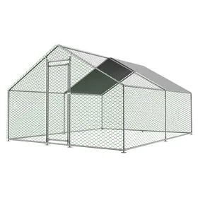 Comparer les prix de Poulailler Métallique Argenté 303x400x200cm Bâche PE Imperméable Verrou Sécurité Enclos Extérieur Pour Poules Lapins&Petits Animaux