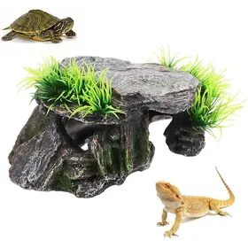 Comparer les prix de Abri pour Tortue Terrasse Trou de Tortue Cachette Reptile Tortue Plate-Forme Basking Reptile Caves Decoration Aquarium en Résine