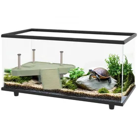 Meilleurs prix pour Aquarium Tortue en Verre 50L avec Plateforme de Bronzage Drainage Facile et Thermomètre Autocollant - 60x30x32 cm