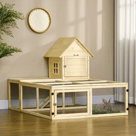 Comparer les prix de MOTHINESSTO1447-Clapier en bois enclos pour animaux villa pour lapin 2 niveaux avec aire de course rampe et portes verouillables