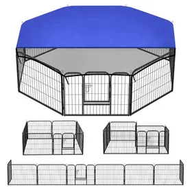 Meilleurs prix pour Riossad Enclos pour chien parc enclos modulable acier 8 panneaux 60x80cm porte verrouillable noir ENCLOS