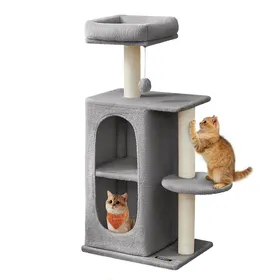 Comparer les prix de Arbre À Chat Avec 2 Grottes, Poteaux À Griffer, Pour Les Foyers Multi-Chats, Gris Clair