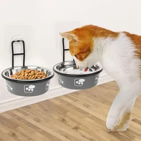 Meilleurs prix pour Gamelles surélevées pour chat - MHY® - Mural - Acier inoxydable - Support inclus - 2 pièces - Antidérapant