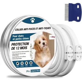 Comparer les prix de 2 Pcs Collier Anti Puces pour Chien 65cm Réglable Collier Anti-Puces et Tiques pour Chiens et Imperméable 8 Mois Protéger Chiot