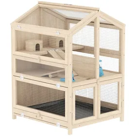 Comparer les prix de LIA Cage Hamster 3 Étages en Bois avec Bac Amovible Couvercle Ouvrant Bascule Cabane Fenêtre 68x615x90cm Naturel
