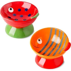 Comparer les prix de Gamelles surélevées pour chat - MHY® - Céramique - Inclinées - Antidérapantes - 65 pouces - Motif poisson