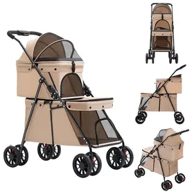 Meilleurs prix pour Double Couche Poussette pour Animaux - Détachable et Pliable - Max:60kg - Pour 2 petits chiens + chats - 67 x 50 x 95 cm - Rose