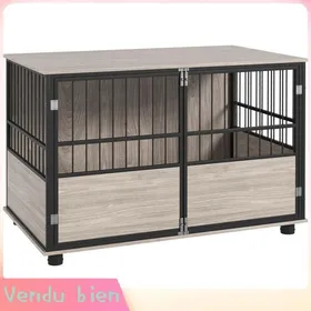 Meilleurs prix pour LIA Cage chien intérieur table appoint 100x60x68cm 3 portes verrouillables bois noir
