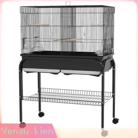 Meilleurs prix pour LIA Grand cage oiseaux cage perroquet avec support roulettes pour cacatoès perruche canaris perroquet 85 x 49 x 119 cm noir