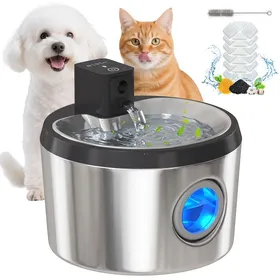 Comparer les prix de Fontaine à Eau pour Chat Sans Fil 4L en Acier Inoxydable avec Détecteur de Mouvement - Silencieuse avec 6 Filtres