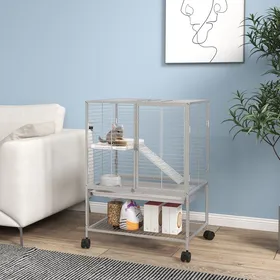 Meilleurs prix pour Cage pour petits animaux sur roulettes 2 niveaux avec 2 portes 1 rampe 1 étagère de rangement 615 x 445 x 86 cm gris