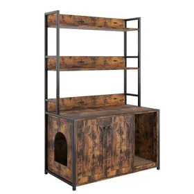 Comparer les prix de Maison Chat litière caché en bois pour chat avec étagère griffoir et 2 portes meuble anti-odeur robuste marron 895x45x132cm