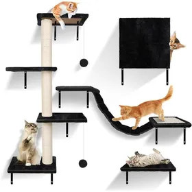 Meilleurs prix pour Mur D'Escalade Pour Chats - 10 Pièces - En Bois Solide - Meubles En Peluche Confortables - Avec Maison Pour Chat, Pont, Escali