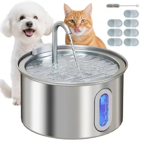 Meilleurs prix pour Fontaine à Eau en Acier Inoxydable pour Chat 25L - Distributeur dEau Silencieux avec Indicateur LED - 194x194x187 cm - Argent