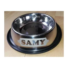 Meilleurs prix pour Gamelle en Inox antidérapante personnalisée avec le nom de votre chien ou de votre chat. Modèle XL 1800 ml