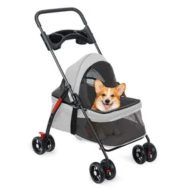 Comparer les prix de Poussette Buggy Pliable Animaux 4 Roues Charge 10KG Chariot pour Chat /Chien avec Porte-gobelet et Panier de Rangement Gris
