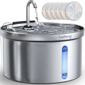Meilleurs prix pour Fontaine chat inox 35 L ultra-silencieuse filtration 3 étapes 6 filtres inclus adaptateur USB distributeur silencieux