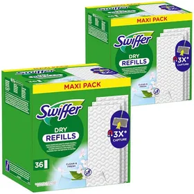 Comparer les prix de Lingettes de nettoyage à sec - Swiffer - Dry 2x36 pièces - Attrape poussière et poils animaux