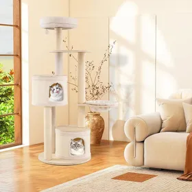Comparer les prix de GIANTEX Arbre à Chat en Bois 152 CM avec 2 Niches à Housse Amovible  Poteaux en Sisal Coussin Lavable Antidérapant Beige