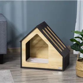 Meilleurs prix pour Niche pour chien dintérieur en MDF avec coussin toit pointu pour petits chiens marron 60 × 40 × 592 cm