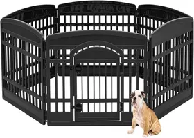 Comparer les prix de Parc pour Chien Intérieur, Extérieur avec 6 Panneaux & Porte Verrouillable, H60cm, Noir, Cage, Enclos, Cloture pour Chiens, Chiot