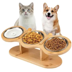 Meilleurs prix pour Gamelle Chat Surélevée Bol avec3Bols en Acier Inoxydable Hauteur Réglable Support Gamelle Chat pour Eau et NourriturePetit GAMELLE
