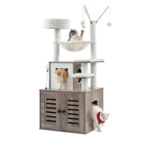 Comparer les prix de Arbre À Chat,138Cm,Grand Tour D'Escalade À Chats 2 En 1 Avec Meuble À Bac À Litière Condo À Plusieurs Niveaux Avec Perchoir,Griffo